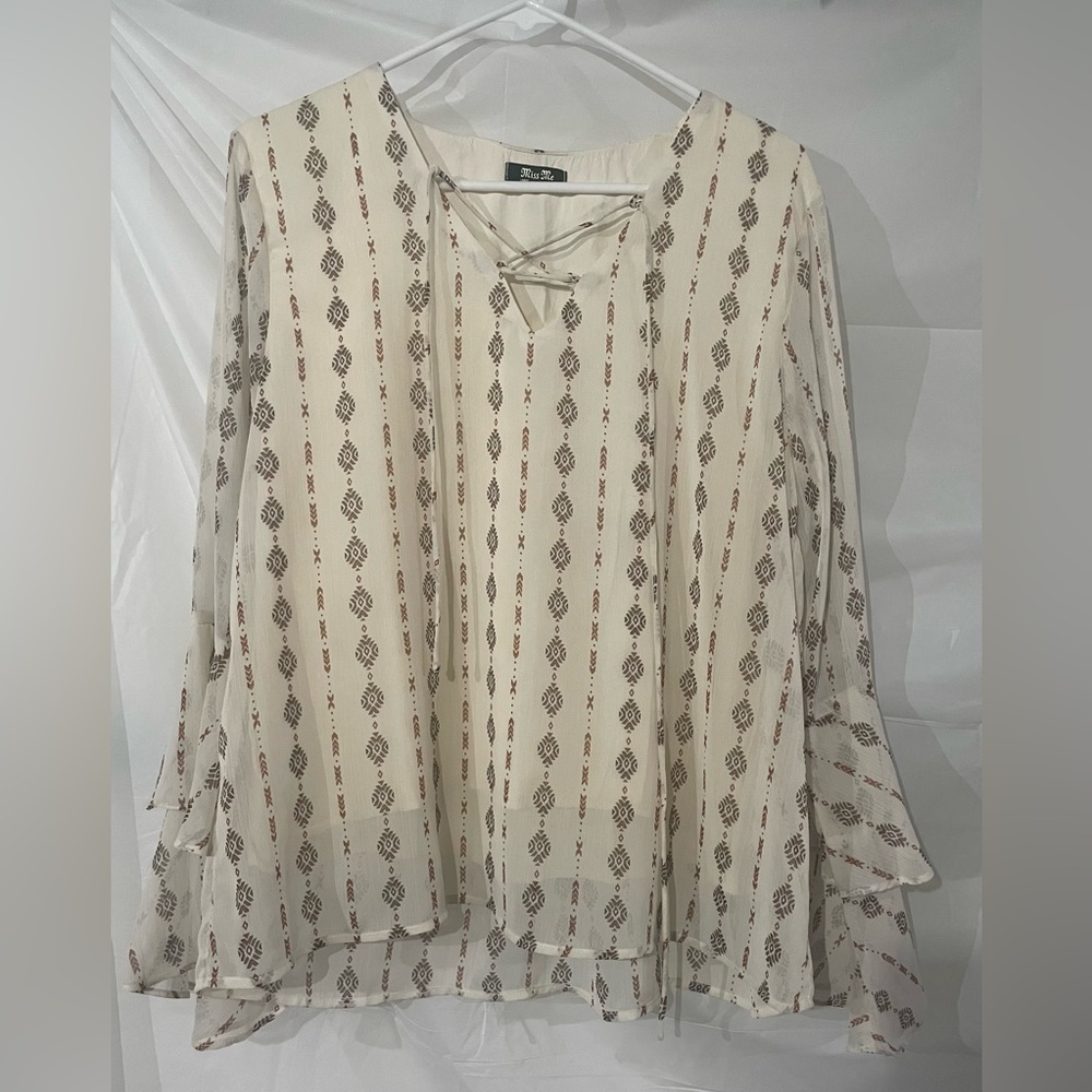 Miss Me Cream Ruffled Tie Front Blouse